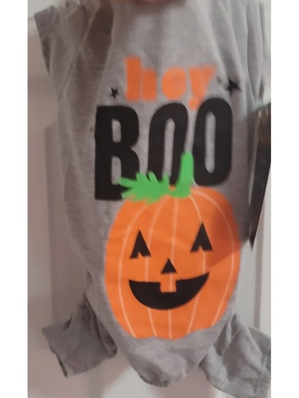 NWT WAG & WOOF GRAY 'HEY BOO' ORANGE PUMPKIN DOG PET ROMPER JUMPSUIT SIZE XS